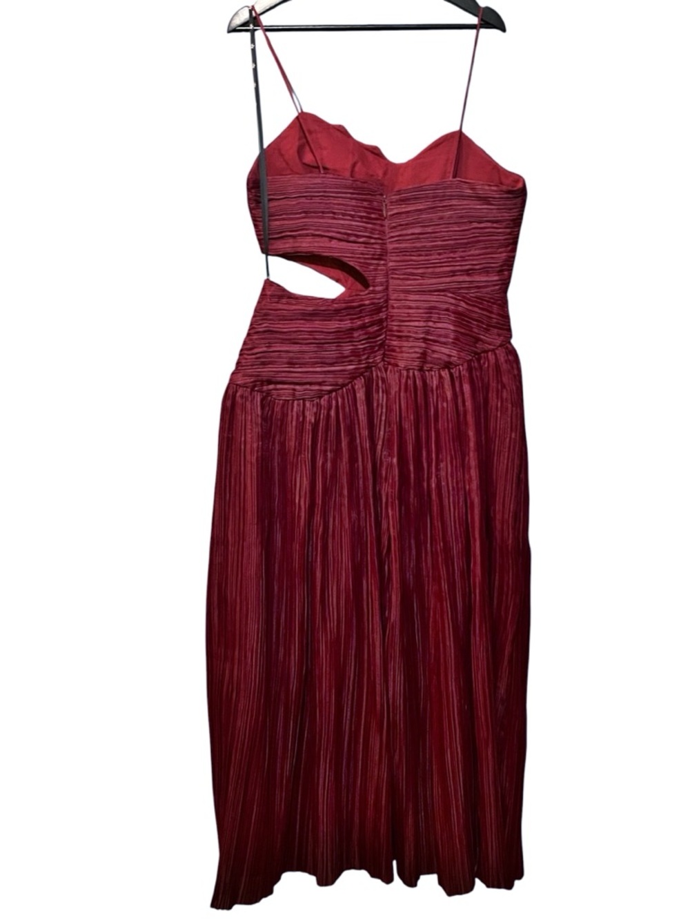 Aje Laurier Wave Maxi Dress Burgundy Red Plissé-Organza Waist Cut-out‎ Gown 12/L - Picture 10 of 16
